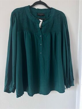 Lane Bryant Teal Peasant Blouse with Smocked Yoke